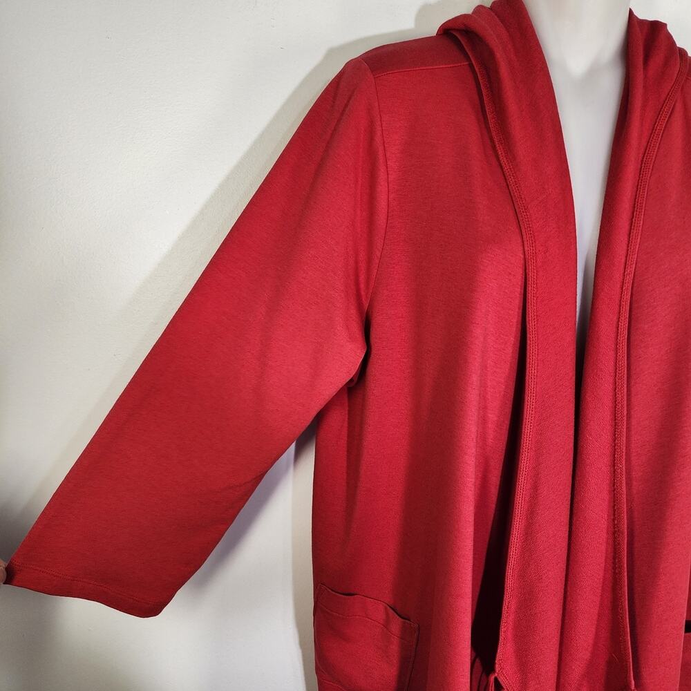 Chicos Zenergy Women’s Sweater Open Cardigan Hooded 3/4 Sleeve Fringe Red Large - Picture 6 of 10